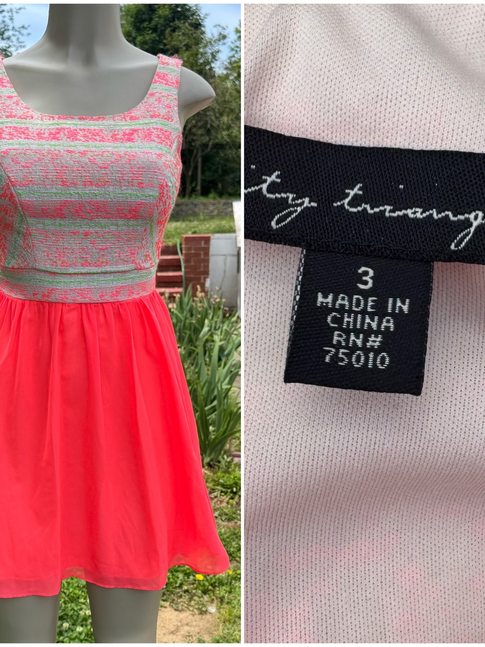 Xhilaration Neon Pink & Light Green Textured Bodice Fit-and-Flare Dress